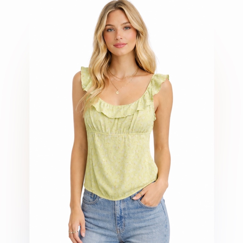 Free People Top Light Green Ruffled Sleeveless XS